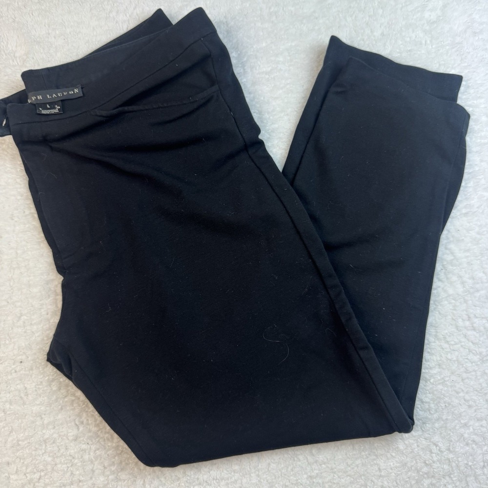 Ralph Lauren Slim Trousers Women Size Lg Black Stretch Knit‎ Ankle Pants Career